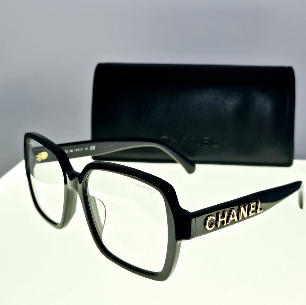 CHANEL Black Eyeglasses with Gold Logo - Picture 7 of 16